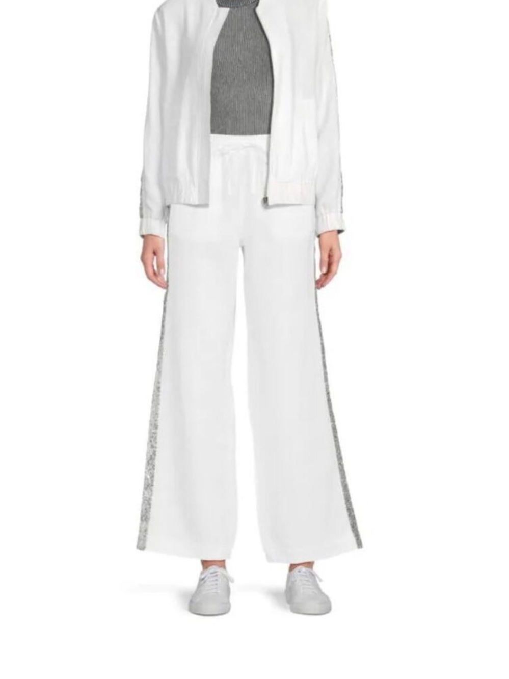 NWT Saks Fifth Avenue White Linen Top with Silver Sequin Trim